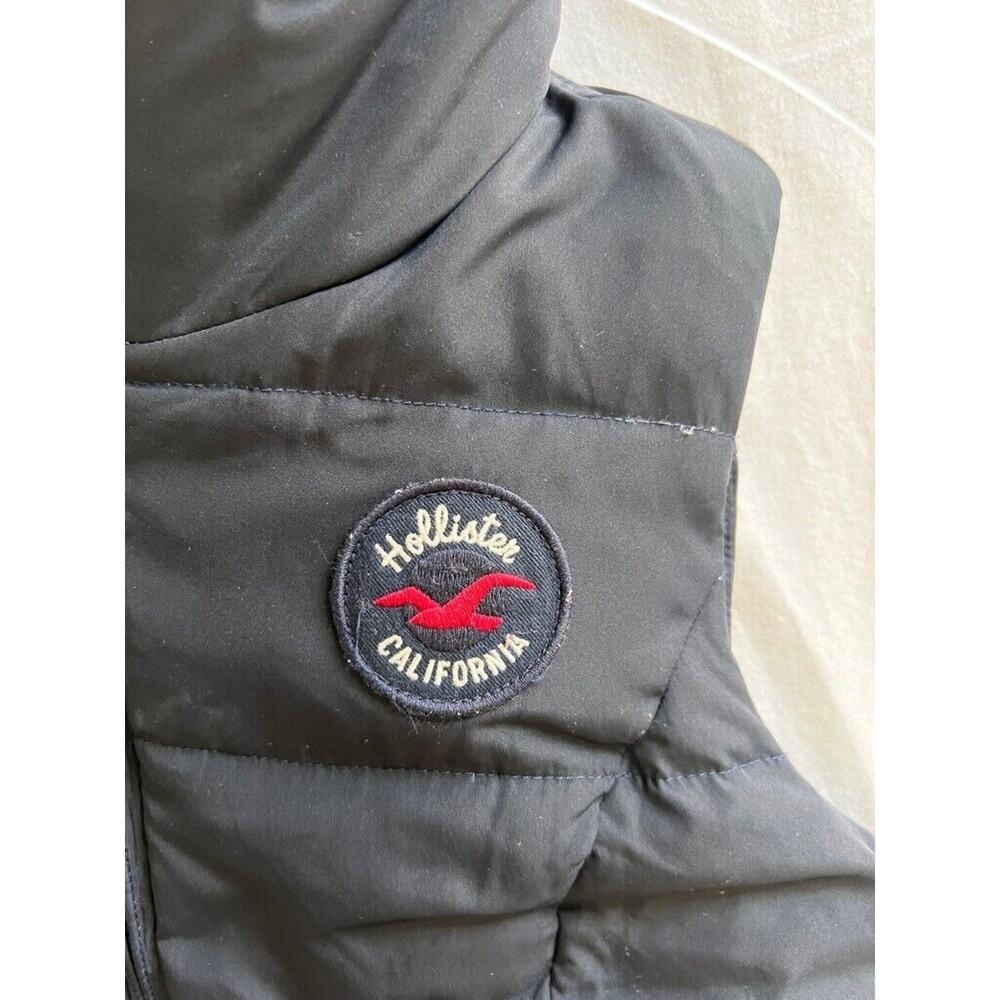 Hollister Puffer Vest MEDIUM Blue Full Zip Hooded Insulated Feather Down - Picture 5 of 13